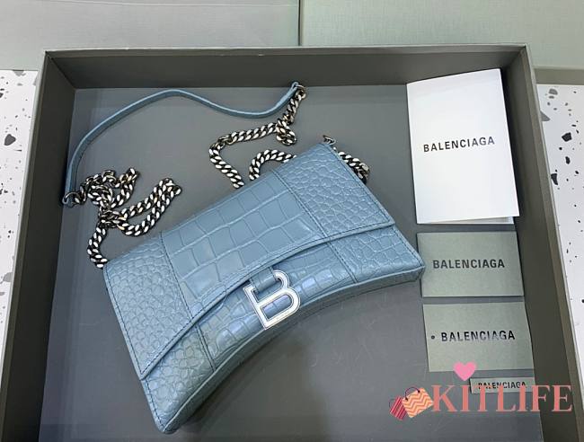 Kitlife Balenciaga Hourglass WOC Crocodile Blue Silver Hardware - 23x5x14cm - 1