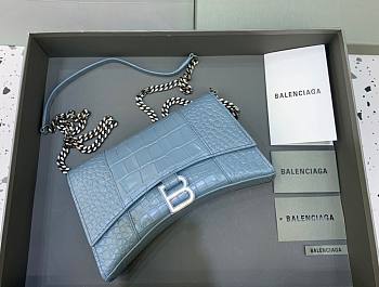 Kitlife Balenciaga Hourglass WOC Crocodile Blue Silver Hardware - 23x5x14cm