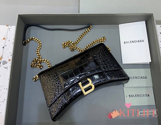 Kitlife Balenciaga Hourglass WOC Crocodile Black Gold Hardware - 23x5x14cm - 1