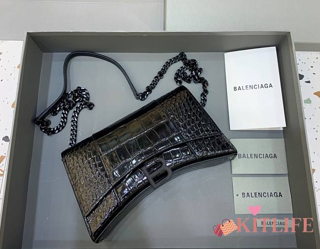 Kitlife Balenciaga Hourglass WOC Crocodile Black Metal Hardware - 23x5x14cm - 1