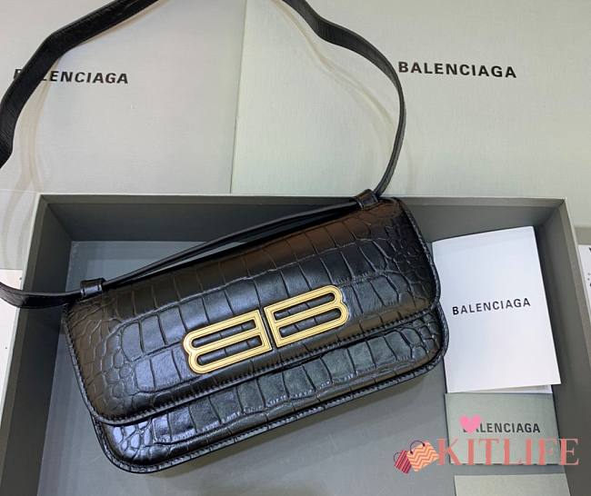Kitlife Balenciaga Gossip small black crocodile leather shoulder bag - 23.5x12.4x10.4cm - 1