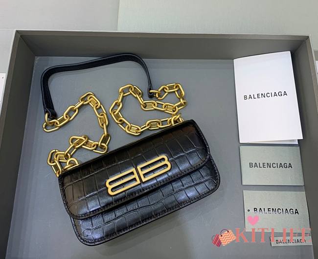 Kitlife Balenciaga Gossip mini black crocodile leather shoulder bag - 19x5.5x10cm - 1