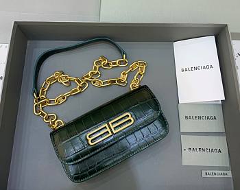 Kitlife Balenciaga Gossip mini green crocodile leather shoulder bag - 19x5.5x10cm