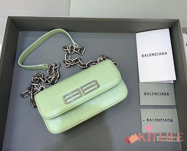 Kitlife Balenciaga Gossip mini mint crocodile leather shoulder bag - 19x5.5x10cm - 1