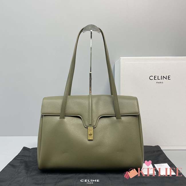 KITLIFE CELINE LARGE SOFT 16 BAG IN SMOOTH CALFSKIN ARMY GREEN - 60051 - 38x26x18 cm - 1