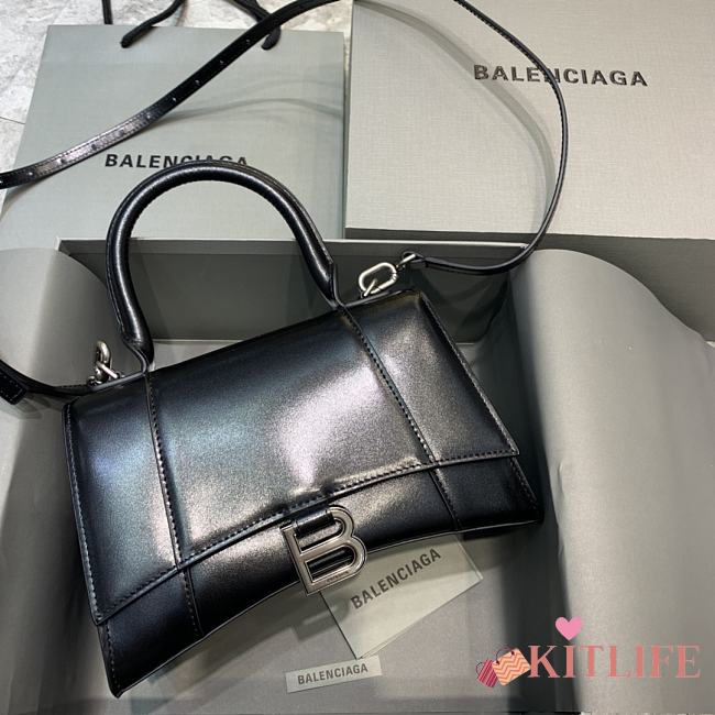 Kitlife Balenciaga Black Silver Hardware Hourglass Top Handle Bag Medium - 23-10-14cm - 1