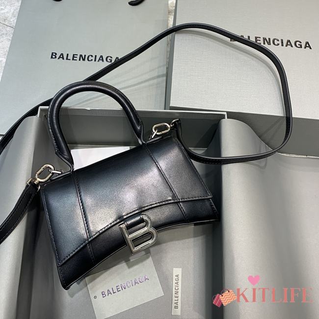 Kitlife Balenciaga Black Silver Hardware Hourglass Top Handle Bag Small - 19x8x11 cm - 1