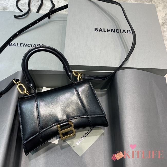 Kitlife Balenciaga Black Gold Hardware Hourglass Top Handle Bag Small - 19x8x11 cm - 1