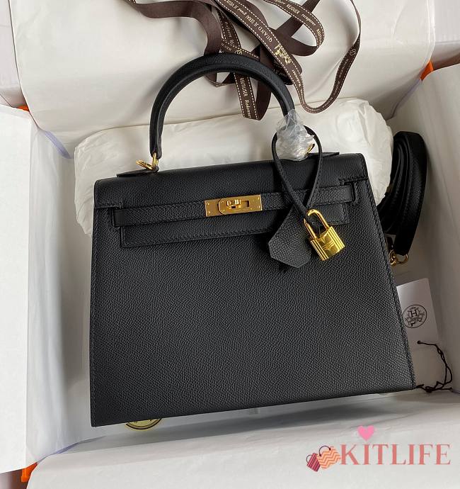 Kitlife Hermes Kelly Epsom leather black gold buckle - 28x25cm - 1