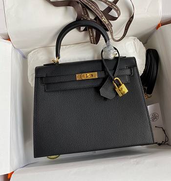 Kitlife Hermes Kelly Epsom leather black gold buckle - 28x25cm