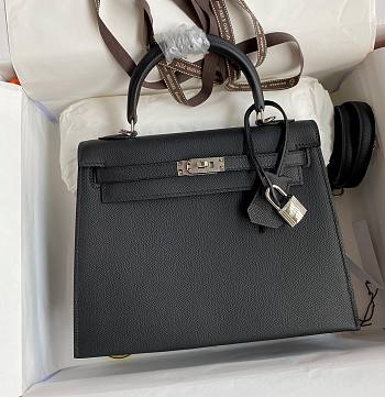 Kitlife Hermes Kelly Epsom leather black silver buckle - 28x25cm