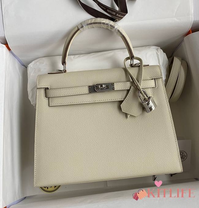 Kitlife Hermes Kelly Epsom leather white silver buckle - 28x25cm - 1