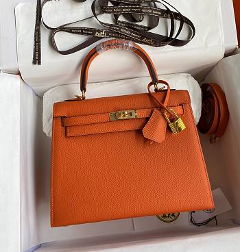 Kitlife Hermes Kelly Epsom leather orange gold buckle - 28x25cm