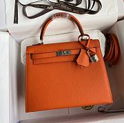 Kitlife Hermes Kelly Epsom leather orange silver buckle - 28x25cm - 1