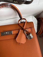 Kitlife Hermes Kelly Epsom leather orange silver buckle - 28x25cm - 5