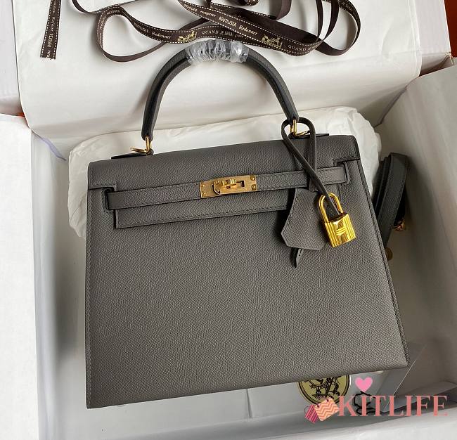 Kitlife Hermes Kelly Epsom leather dark grey gold buckle - 28x25cm - 1