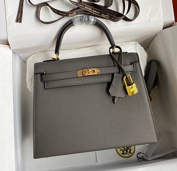 Kitlife Hermes Kelly Epsom leather dark grey gold buckle - 28x25cm