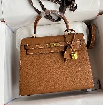 Kitlife Hermes Kelly Epsom leather brown gold silver buckle - 28x25cm