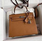 Kitlife Hermes Kelly Epsom leather brown silver buckle - 28x25cm - 1