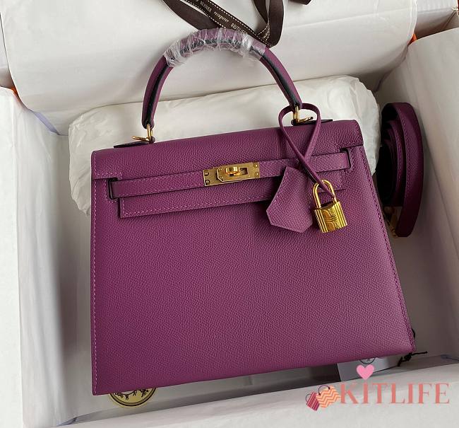 Kitlife Hermes Kelly Epsom leather purple gold buckle - 28x25cm - 1