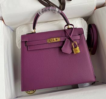 Kitlife Hermes Kelly Epsom leather purple gold buckle - 28x25cm