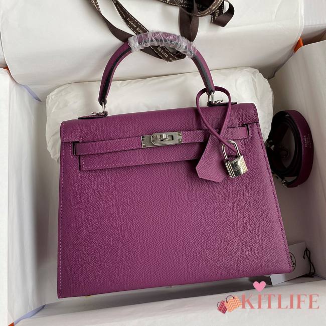 Kitlife Hermes Kelly Epsom leather purple silver buckle - 28x25cm - 1