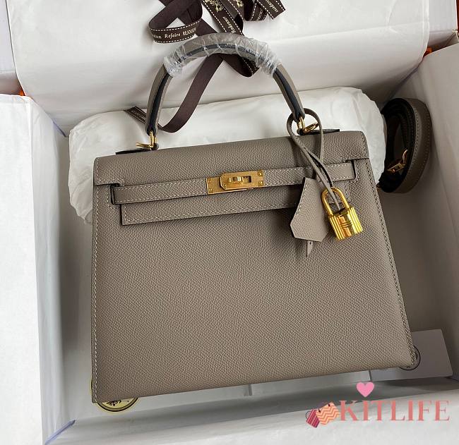 Kitlife Hermes Kelly Epsom leather grey gold buckle - 28x25cm - 1