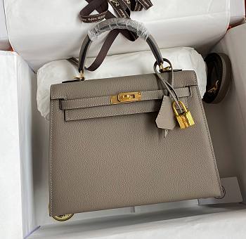 Kitlife Hermes Kelly Epsom leather grey gold buckle - 28x25cm