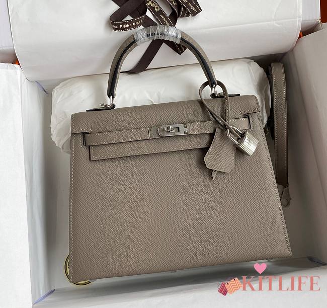 Kitlife Hermes Kelly Epsom leather grey silver buckle - 28x25cm - 1