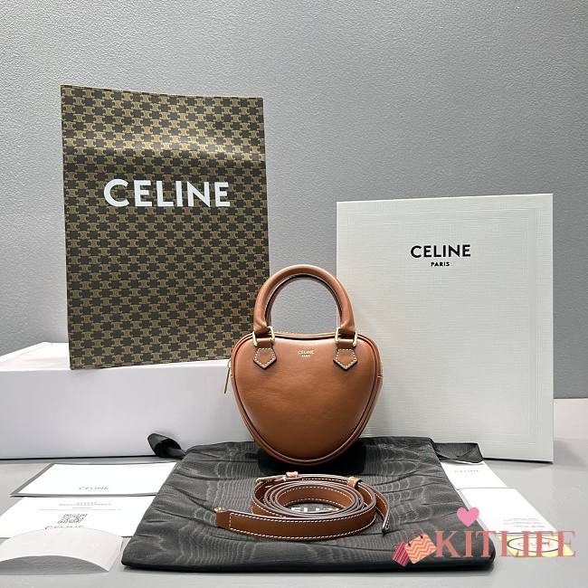 Kitlife Celine MEDIUM HEART IN TRIOMPHE CANVAS AND CALFSKIN BROWN - 60197 - 14.5x12x5cm - 1