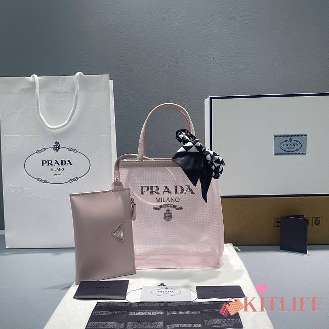 Kitlife Prada Small sequined mesh tote alabaster pink bag - 22x20x18cm - 1