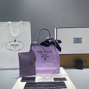 Kitlife Prada Small sequined mesh tote lily purple bag - 22x20x18cm