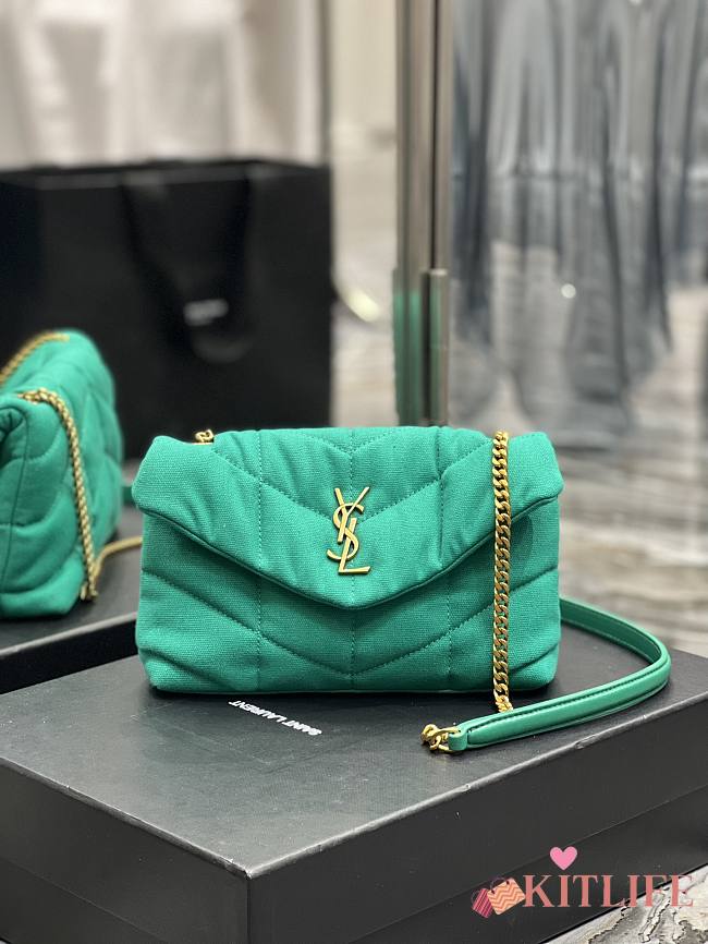 Kitlife YSL Loulou Puffer Linen Green Bag - 23×15.5×5.8cm - 1