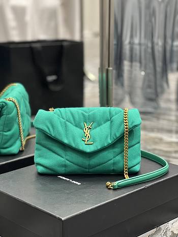 Kitlife YSL Loulou Puffer Linen Green Bag - 23×15.5×5.8cm