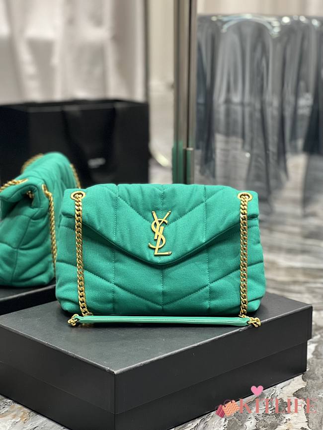 Kitlife YSL Loulou Puffer Linen Green Bag - 29×17×11cm - 1