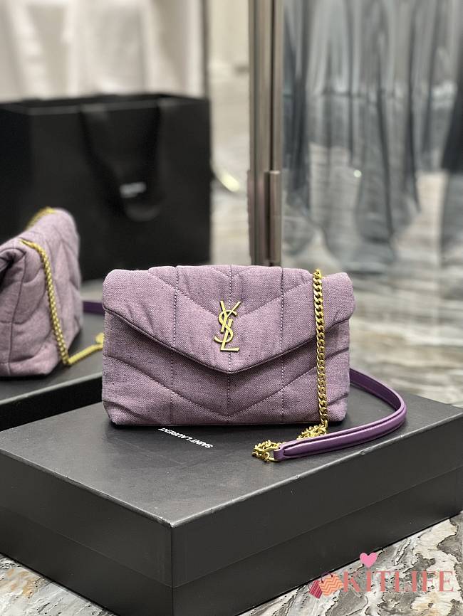 Kitlife YSL Loulou Puffer Linen Purple Bag - 23×15.5×5.8cm - 1