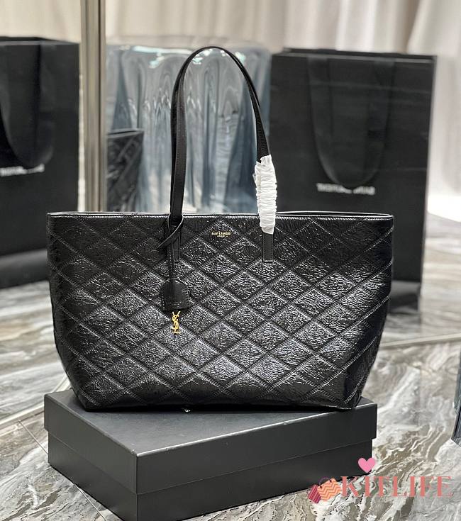 Kitlife YSL Shopping Tote Bag Calf Leather Black - 394195 - 38×28×13cm - 1