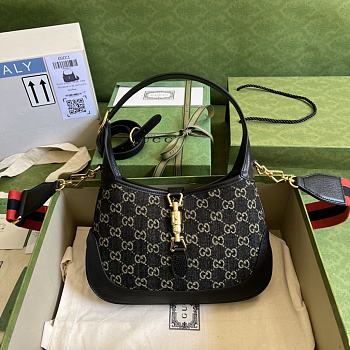 Kitlife Gucci Jackie 1961 small shoulder bag Black and ivory GG denim jacquard - ‎ ‎678843 - 28x 19x 4.5cm