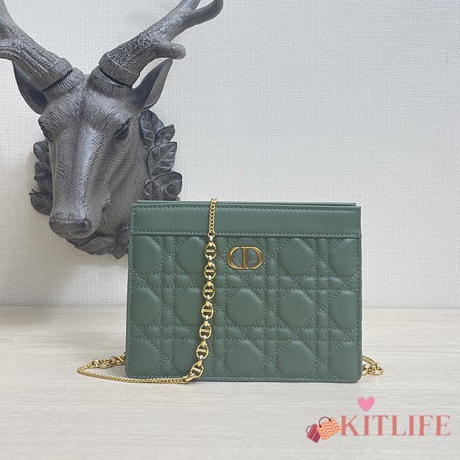 Kitlife Dior Caro Zipped Pouch With Chain Green - 19x14x3 - 1