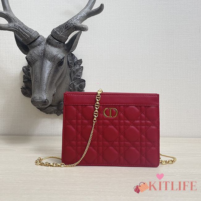 Kitlife Dior Caro Zipped Pouch With Chain Red - 19x14x3 - 1