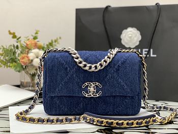 Kitlife Chanel 19 Flap Bag Denim Silver Button - 26x16x9 cm