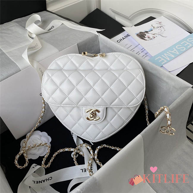 Kitlife Chanel Heart Bag Lambskin White - AS3191 - 20x17x6.5cm - 1