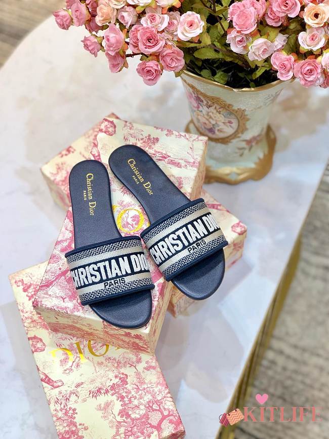 Kitlife Dior Dway Slide Deep Blue Embroidery - Size EU34 - EU42 - 1