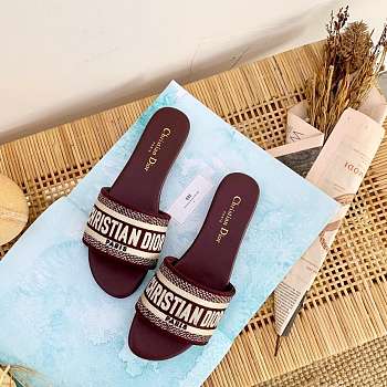 Kitlife Dior Dway Slide Burgundy Embroidery - Size EU34 - EU42