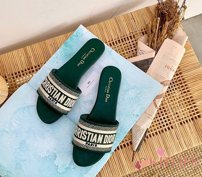 Kitlife Dior Dway Slide Green Embroidery - Size EU34 - EU42 - 1