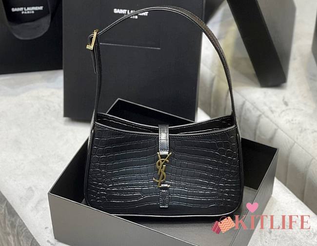 Kitlife YSL LE 5 A 7 HOBO IN BLACK CROCODILE-EMBOSSED SHINY LEATHER - 25X14X6cm - 1