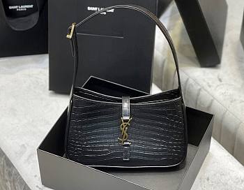 Kitlife YSL LE 5 A 7 HOBO IN BLACK CROCODILE-EMBOSSED SHINY LEATHER - 25X14X6cm