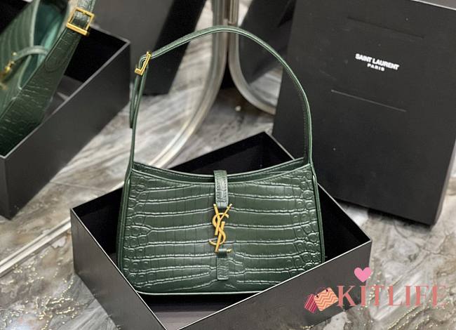 Kitlife YSL LE 5 A 7 HOBO IN GREEN CROCODILE-EMBOSSED SHINY LEATHER - 25X14X6cm - 1