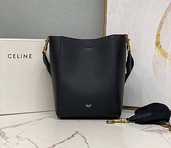 Kitlife Celine SANGLE SMALL BUCKET BAG IN SOFT GRAINED CALFSKIN BLACK - 18 X 25 X 12 CM