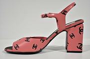 Kitlife Chanel 22s Printed Lambskin Cc Logo Ankle Strap Block Pink Heel Sandal - 3